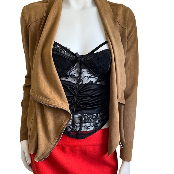 BLANK NYC Drape Front Faux Suede Zip Up Jacket In Hazelnut Brown Sz Small - Picture 3 of 10